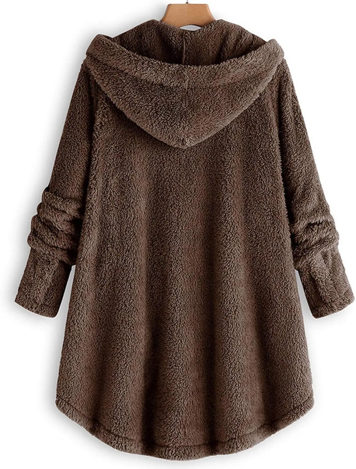 Women's Hooded Cardigan Fuzzy Plush Winter Warm Open Front Button Down Jacket Fleece Sherpa Coat Outwear Coat