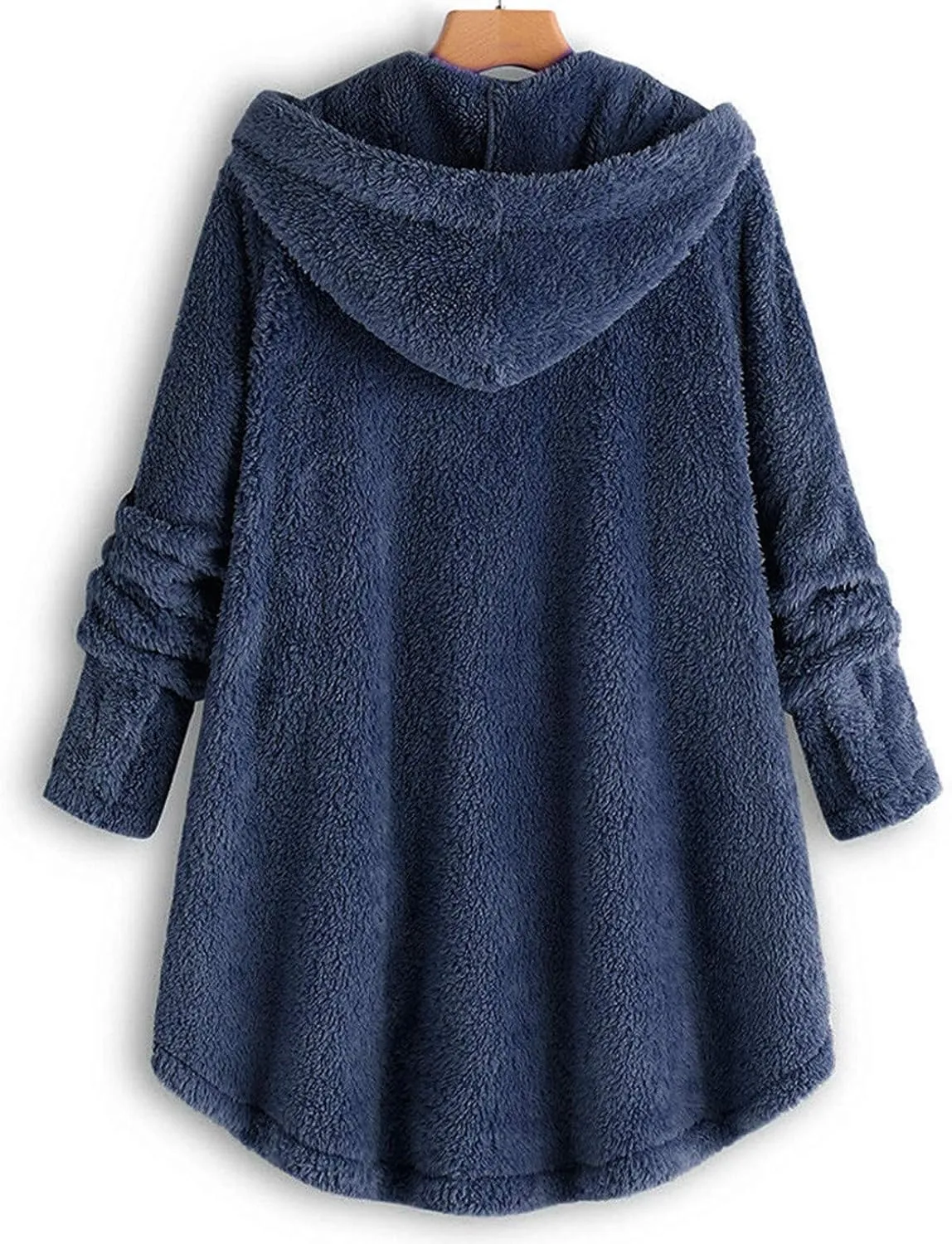 Women's Hooded Cardigan Fuzzy Plush Winter Warm Open Front Button Down Jacket Fleece Sherpa Coat Outwear Coat
