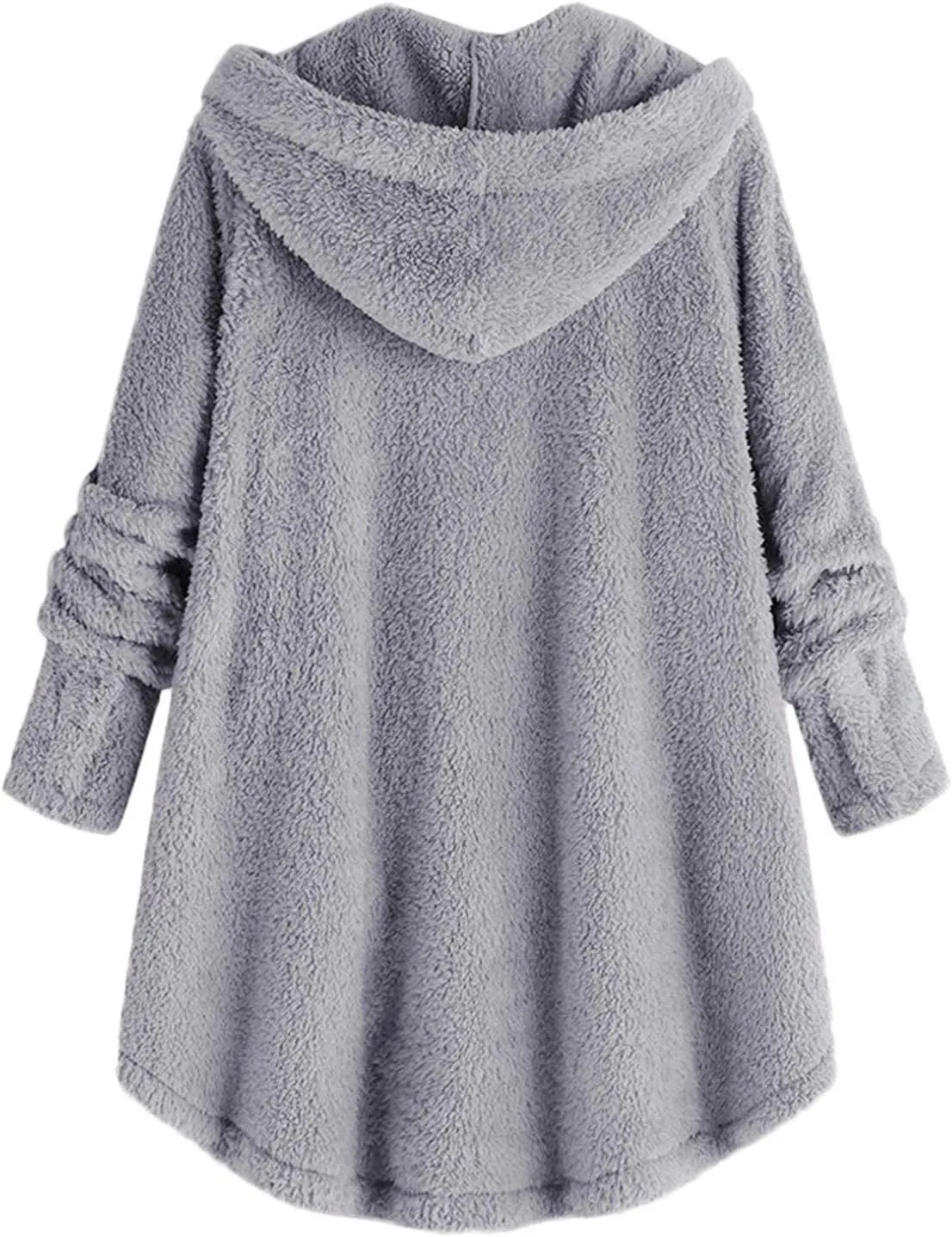 Women's Hooded Cardigan Fuzzy Plush Winter Warm Open Front Button Down Jacket Fleece Sherpa Coat Outwear Coat