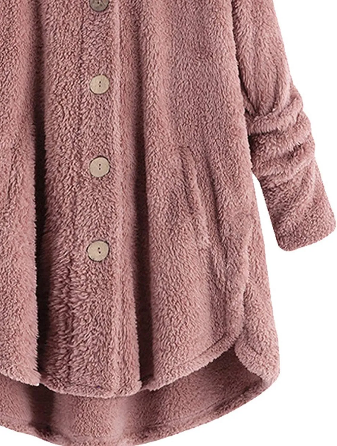 Women's Hooded Cardigan Fuzzy Plush Winter Warm Open Front Button Down Jacket Fleece Sherpa Coat Outwear Coat
