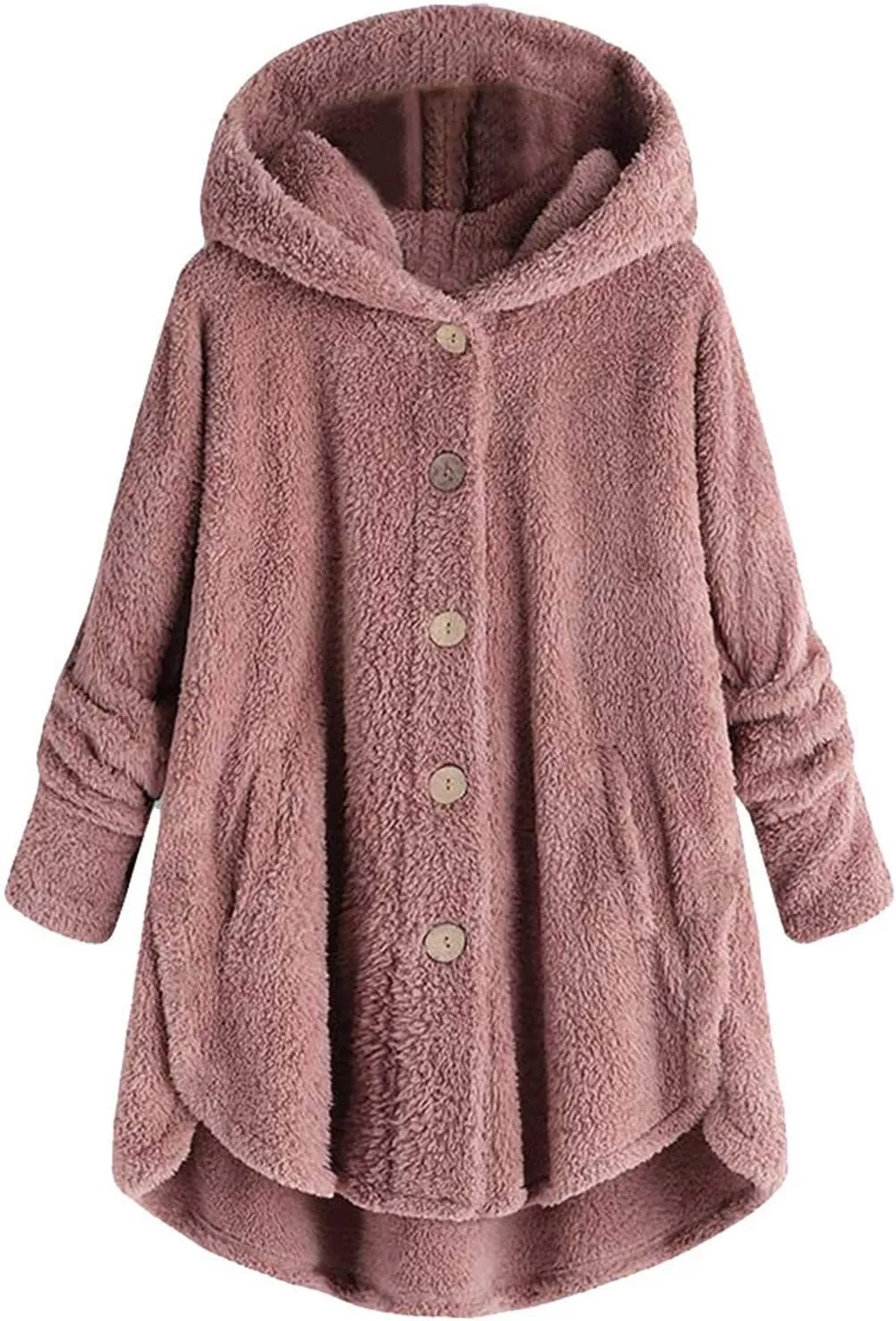 Women's Hooded Cardigan Fuzzy Plush Winter Warm Open Front Button Down Jacket Fleece Sherpa Coat Outwear Coat