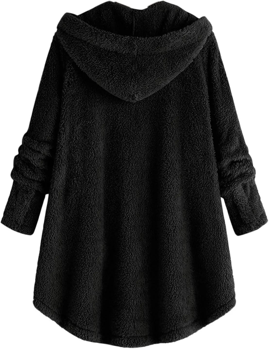 Women's Hooded Cardigan Fuzzy Plush Winter Warm Open Front Button Down Jacket Fleece Sherpa Coat Outwear Coat