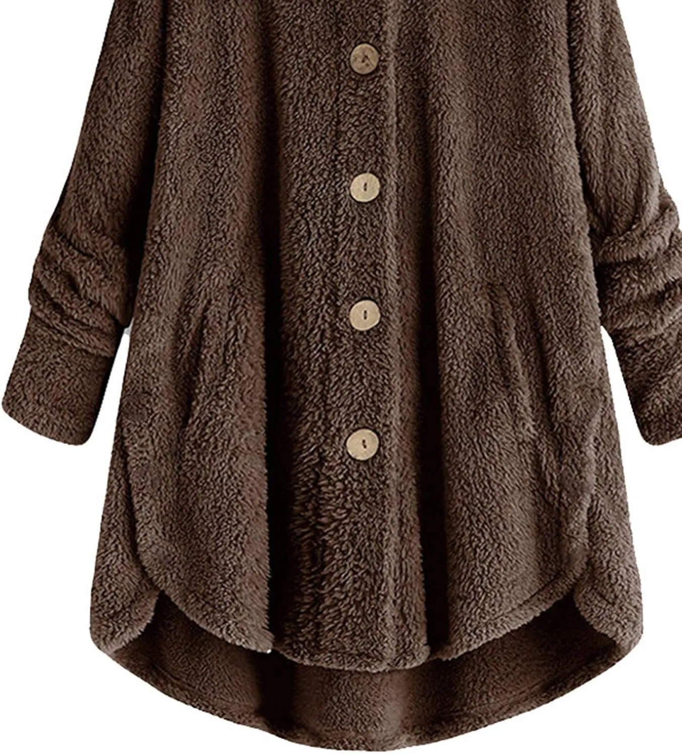 Women's Hooded Cardigan Fuzzy Plush Winter Warm Open Front Button Down Jacket Fleece Sherpa Coat Outwear Coat