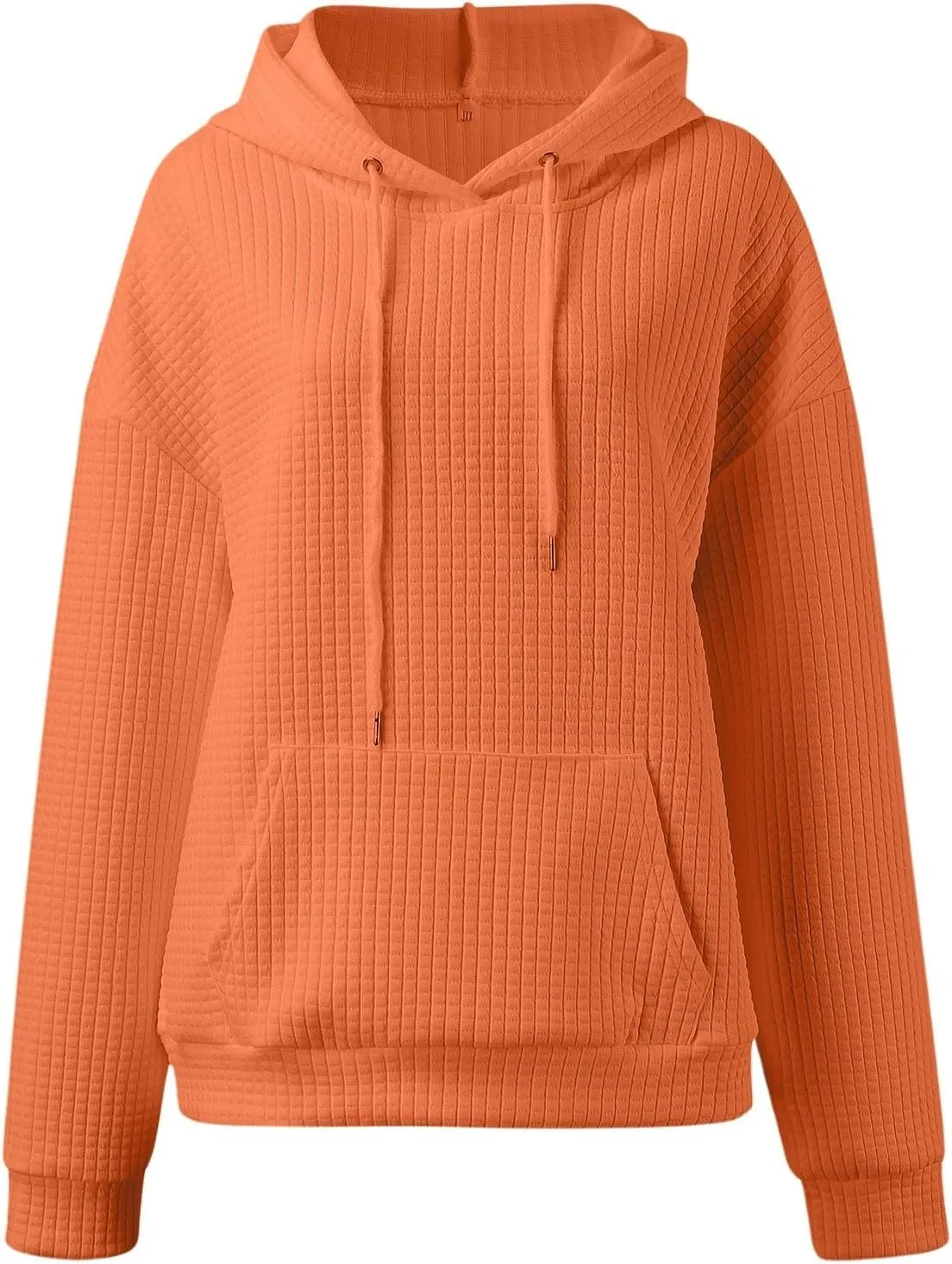 Womens Hoodies Casual Long Sleeve Waffle Knit Hooded Sweatshirts Solid Color Drawstring Pullover Sweaters Warm Tops