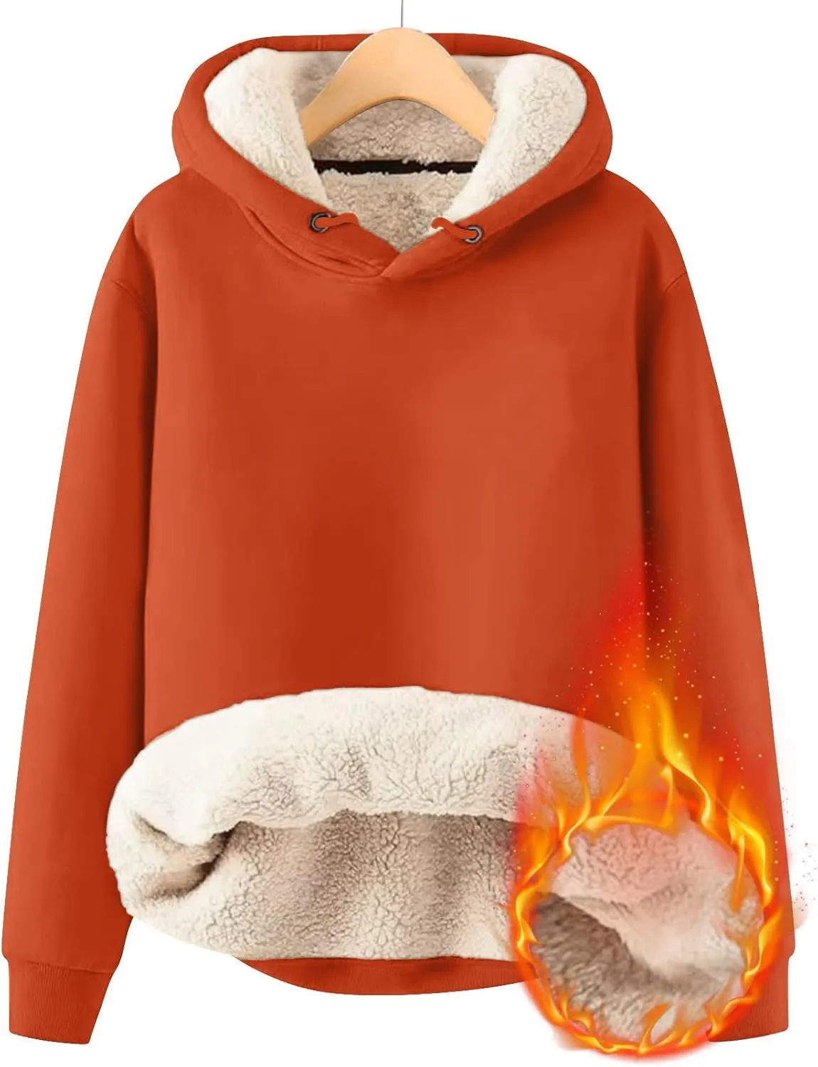 Womens Hoodies Winter Warm Sherpa Lined Sweatshirts Casual Thick Long Sleeve Pullover Hooded Sweatshirt Tops