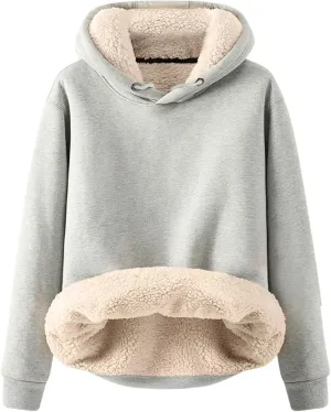 Womens Hoodies Winter Warm Sherpa Lined Sweatshirts Casual Thick Long Sleeve Pullover Hooded Sweatshirt Tops