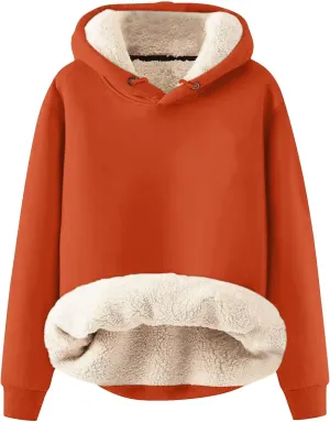 Womens Hoodies Winter Warm Sherpa Lined Sweatshirts Casual Thick Long Sleeve Pullover Hooded Sweatshirt Tops
