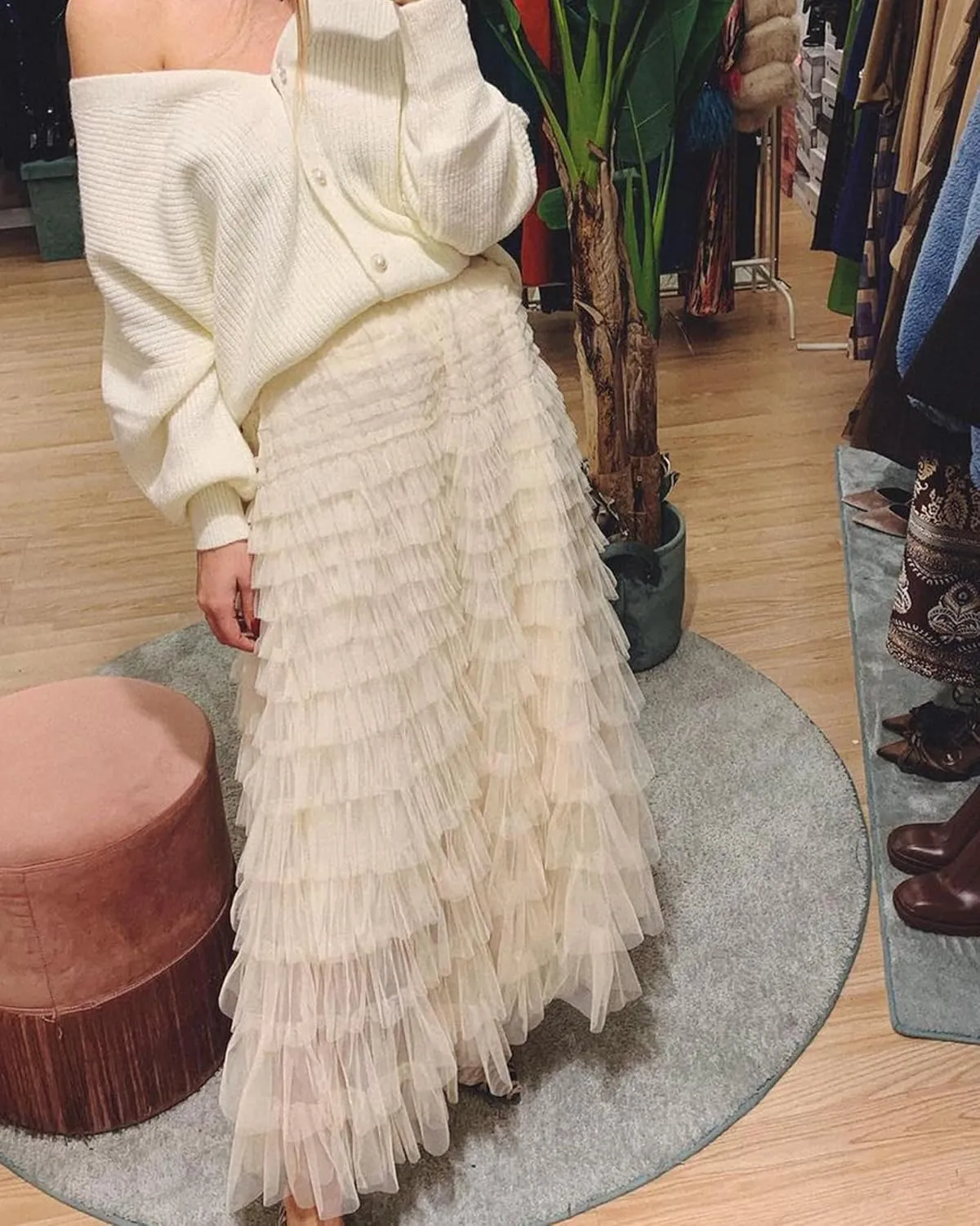 Womens Layered Ruffles Tulle Skirt Pleated High Waist Fluffy Maxi Skirt Fairy Cake Dress Long Tutu Party Skirt