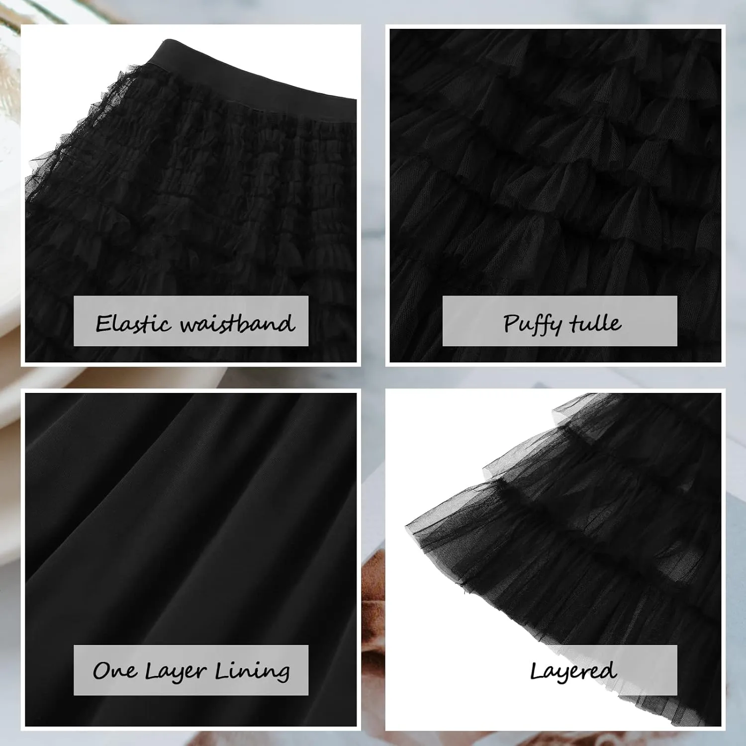 Womens Layered Ruffles Tulle Skirt Pleated High Waist Fluffy Maxi Skirt Fairy Cake Dress Long Tutu Party Skirt