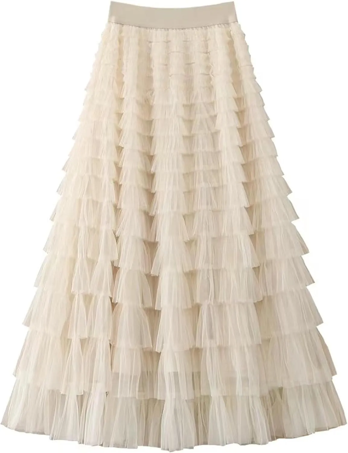 Womens Layered Ruffles Tulle Skirt Pleated High Waist Fluffy Maxi Skirt Fairy Cake Dress Long Tutu Party Skirt