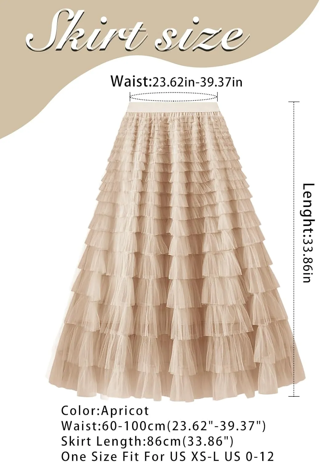 Women's Layered Tulle Skirts A Line Ruffle High Waisted Mesh Long Maxi Skirt Petticoat
