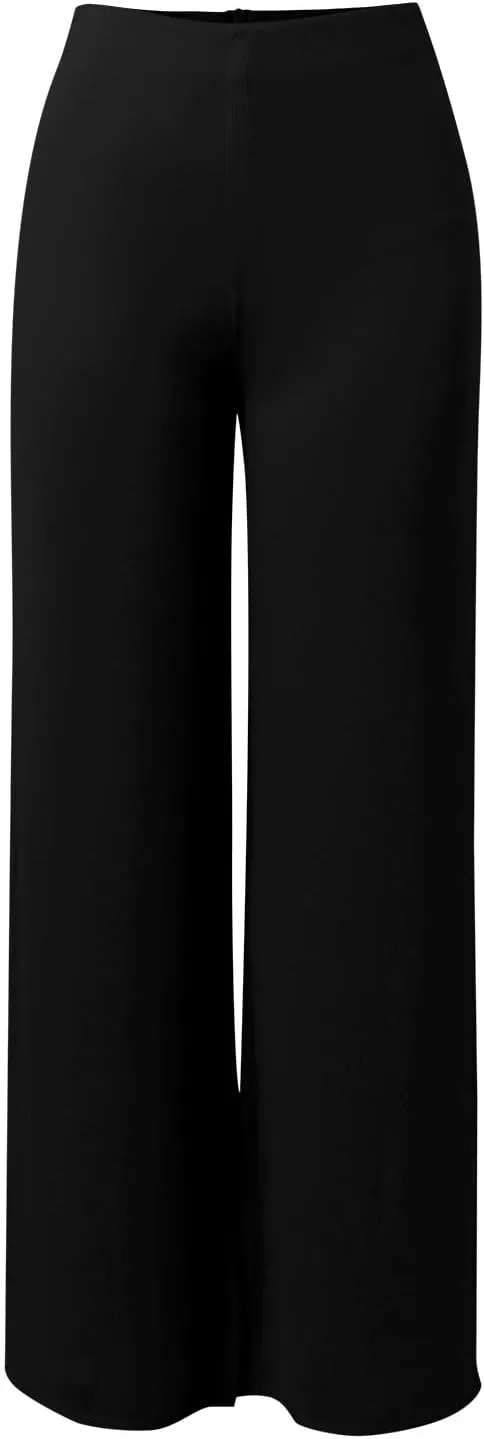 Women's Lightweight Chiffon High Elastic Waist Flowing Trousers Flared Straight Leg Business Casual Pants for