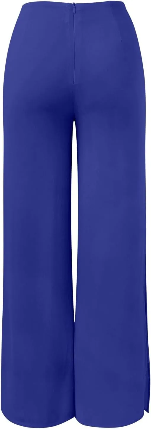 Women's Lightweight Chiffon High Elastic Waist Flowing Trousers Flared Straight Leg Business Casual Pants for