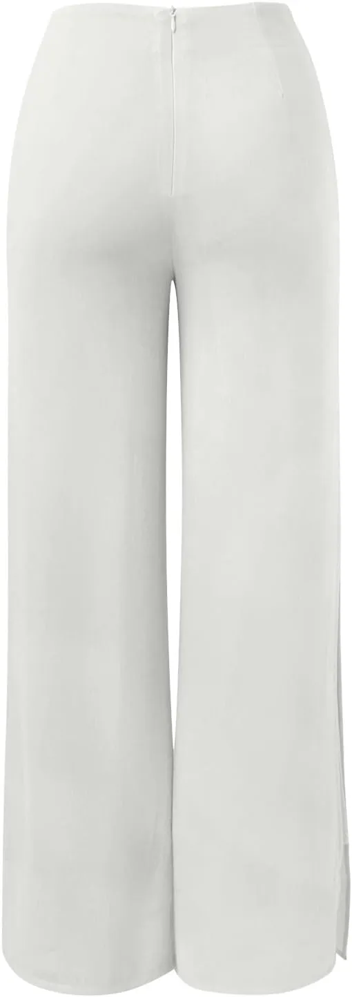 Women's Lightweight Chiffon High Elastic Waist Flowing Trousers Flared Straight Leg Business Casual Pants for