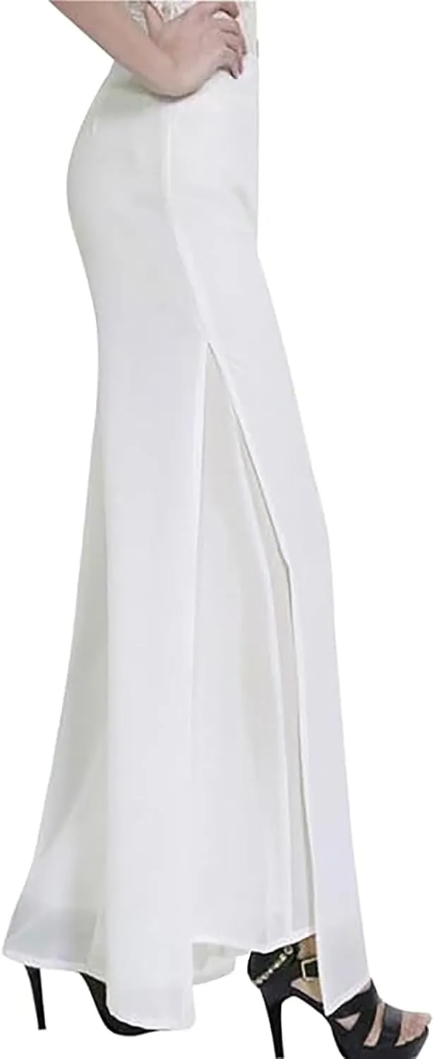 Women's Lightweight Chiffon High Elastic Waist Flowing Trousers Flared Straight Leg Business Casual Pants for