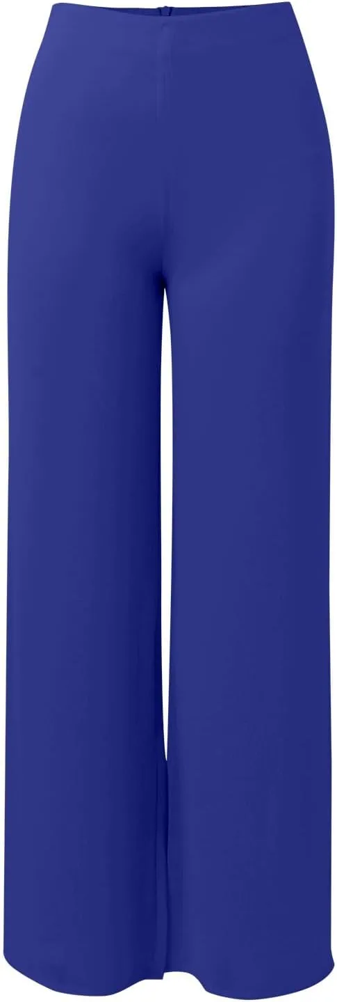 Women's Lightweight Chiffon High Elastic Waist Flowing Trousers Flared Straight Leg Business Casual Pants for