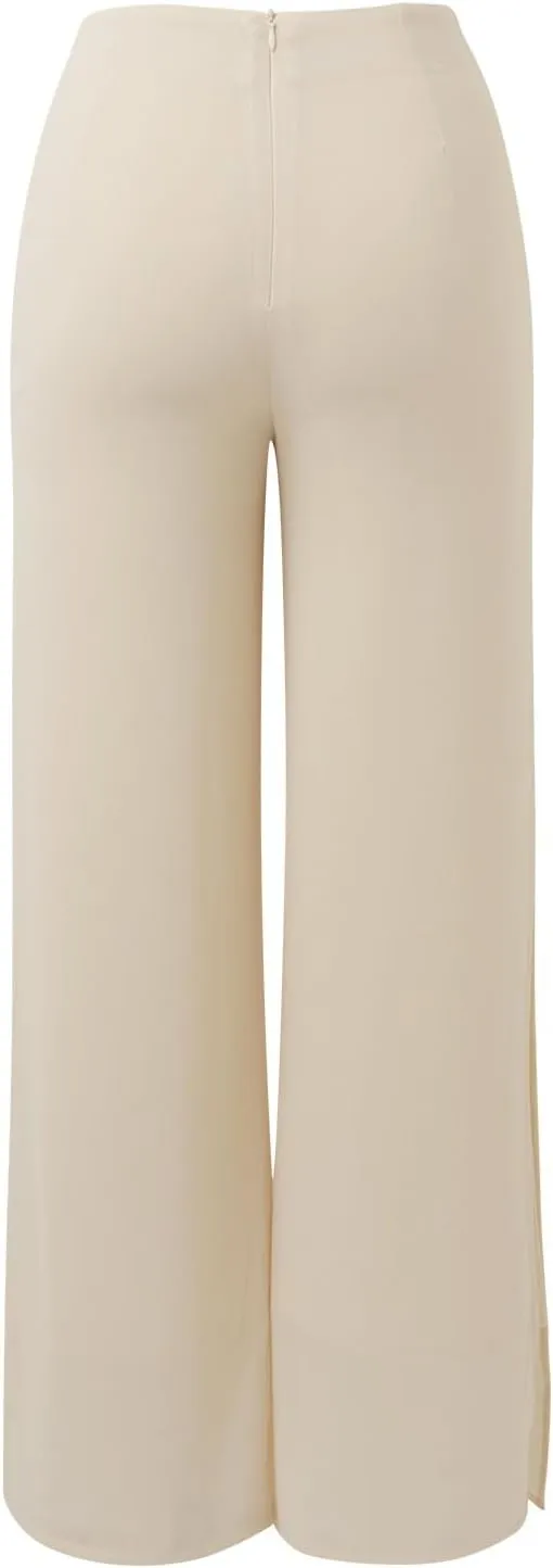 Women's Lightweight Chiffon High Elastic Waist Flowing Trousers Flared Straight Leg Business Casual Pants for