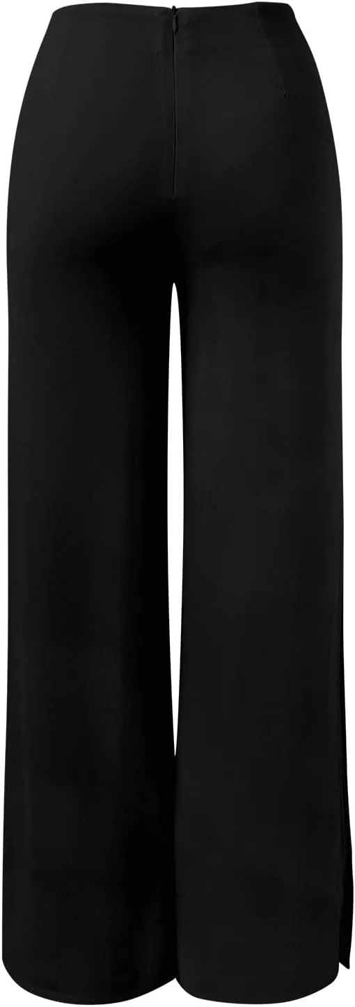 Women's Lightweight Chiffon High Elastic Waist Flowing Trousers Flared Straight Leg Business Casual Pants for