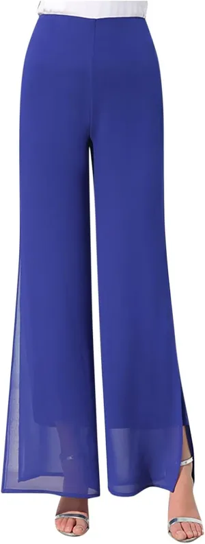 Women's Lightweight Chiffon High Elastic Waist Flowing Trousers Flared Straight Leg Business Casual Pants for