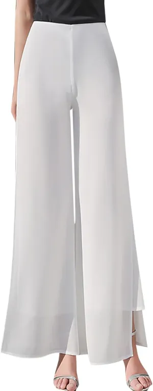 Women's Lightweight Chiffon High Elastic Waist Flowing Trousers Flared Straight Leg Business Casual Pants for