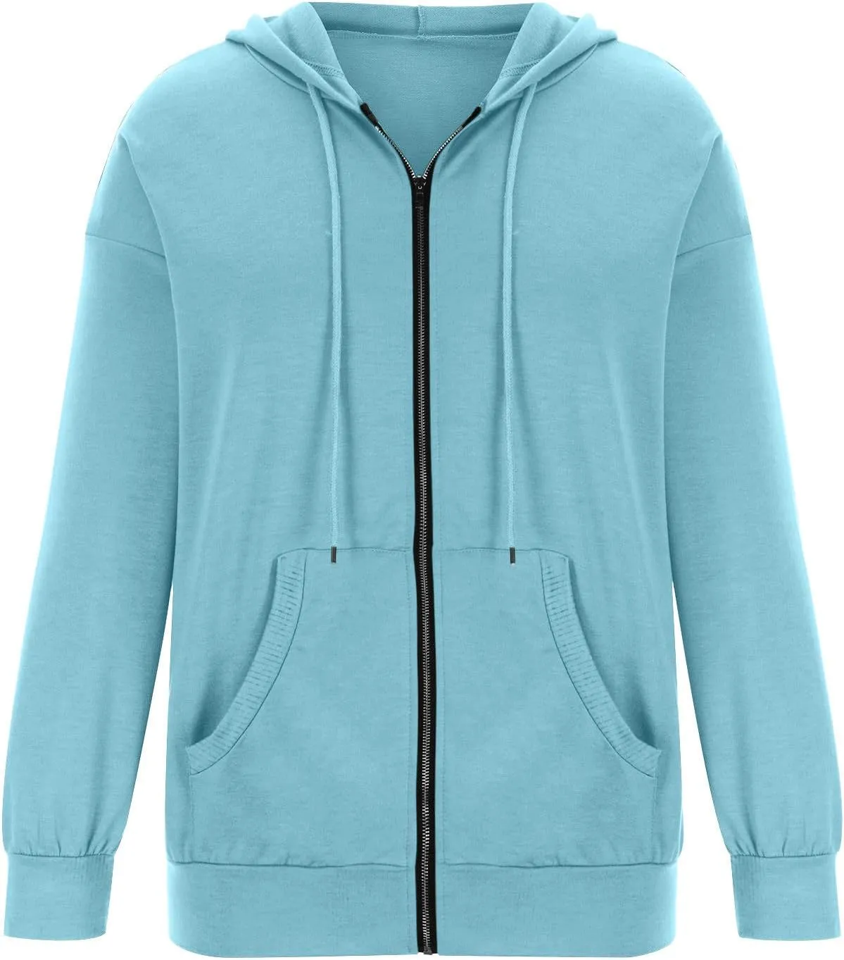 Women's Loose Zip Up Hoodie Oversized Long Sleeve Solid Drawstring Hooded Sweatshirt Jackets Y2K Casual Outwear