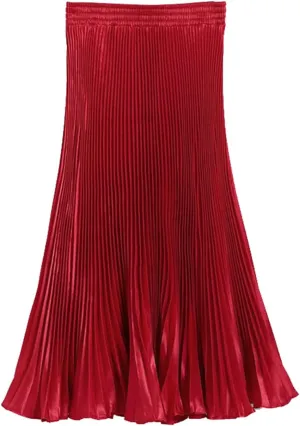 Womens Metallic Shiny Pleated Maxi Skirt Elastic High Waist A-Line Skirt Accordion Long Swing Skirt