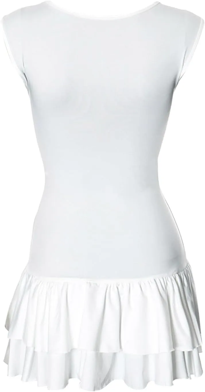 Womens Mini Dress Double Layered Ruffle Ruched Tiered Skirt Bodycon Sleeveless Tank Slim Summer Dress Shirts for