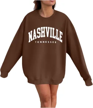 Women's Nashville Tennessee Country Sweatshirts Round Neck Workou Sports Sweaters Loose Fit Hoodies Essential Y2K