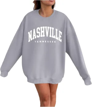 Women's Nashville Tennessee Country Sweatshirts Round Neck Workou Sports Sweaters Loose Fit Hoodies Essential Y2K