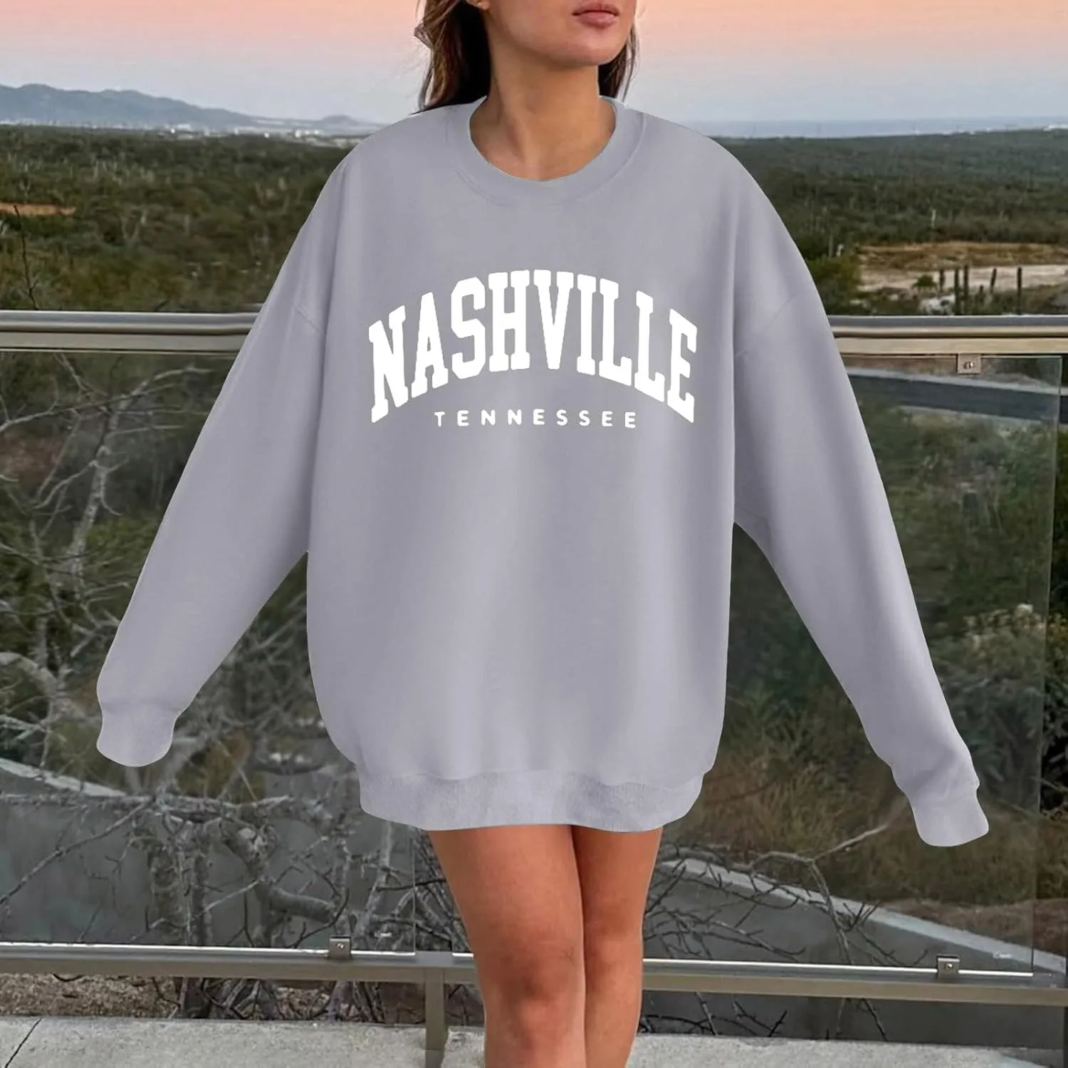 Women's Nashville Tennessee Country Sweatshirts Round Neck Workou Sports Sweaters Loose Fit Hoodies Essential Y2K