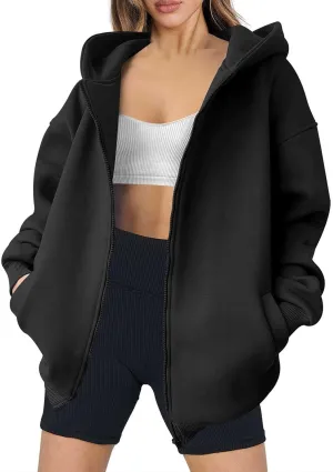 Women's Oversized Hoodies Fleece Lined Zip Up Sweatshrits Casual Fall Jackets Loose Fit Sweatshirt with Pockets
