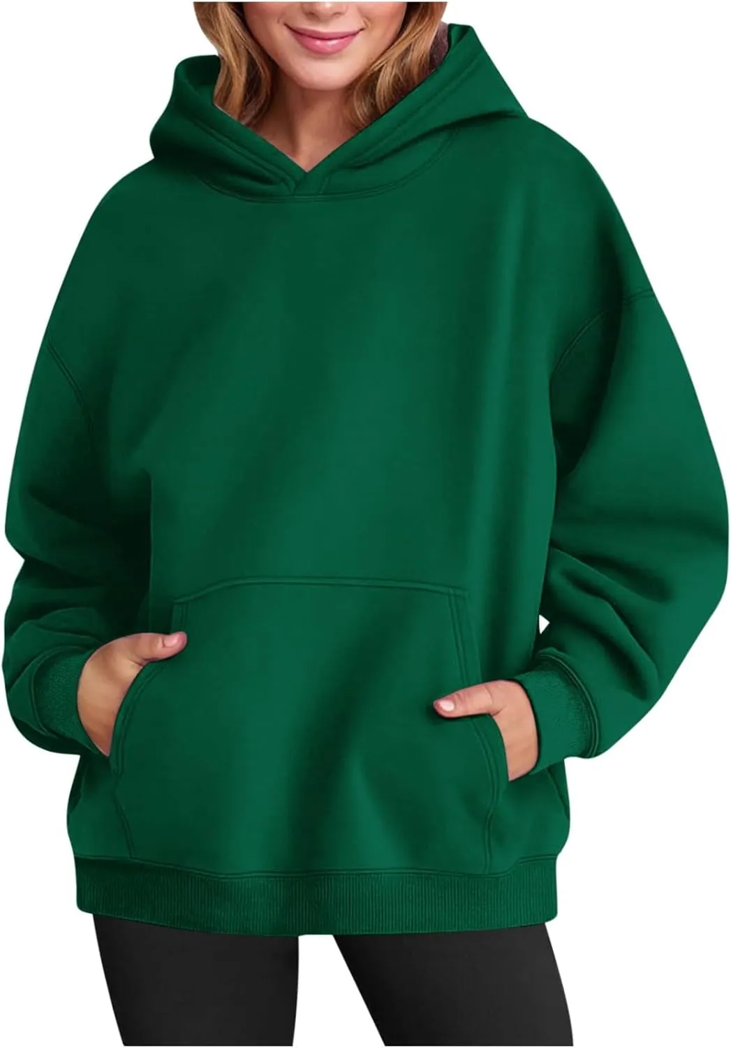 Women's Oversized Hoodies Long Sleeve Simple Solid Color Hooded Pullover Trendy Fleece Sweatshirts with Pocket