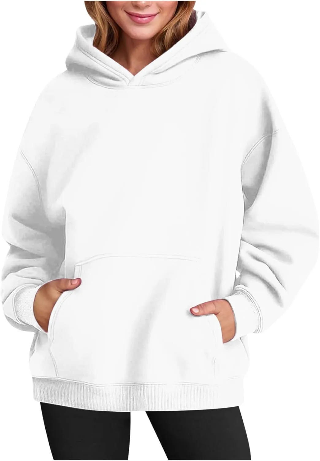 Women's Oversized Hoodies Long Sleeve Simple Solid Color Hooded Pullover Trendy Fleece Sweatshirts with Pocket