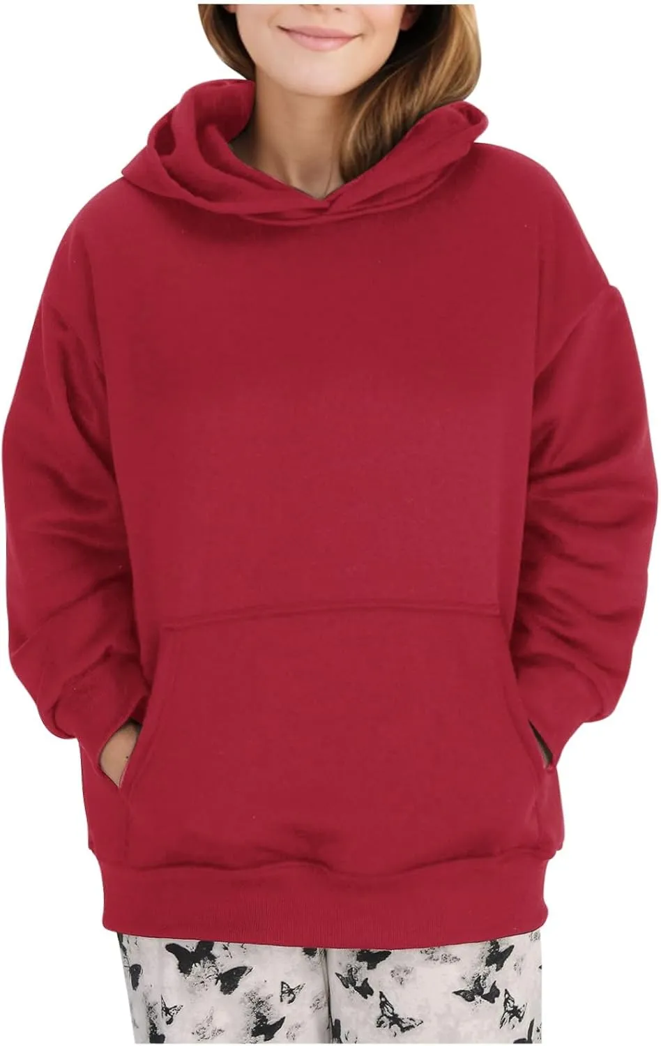 Women's Oversized Hoodies Long Sleeve Simple Solid Color Hooded Pullover Trendy Fleece Sweatshirts with Pocket