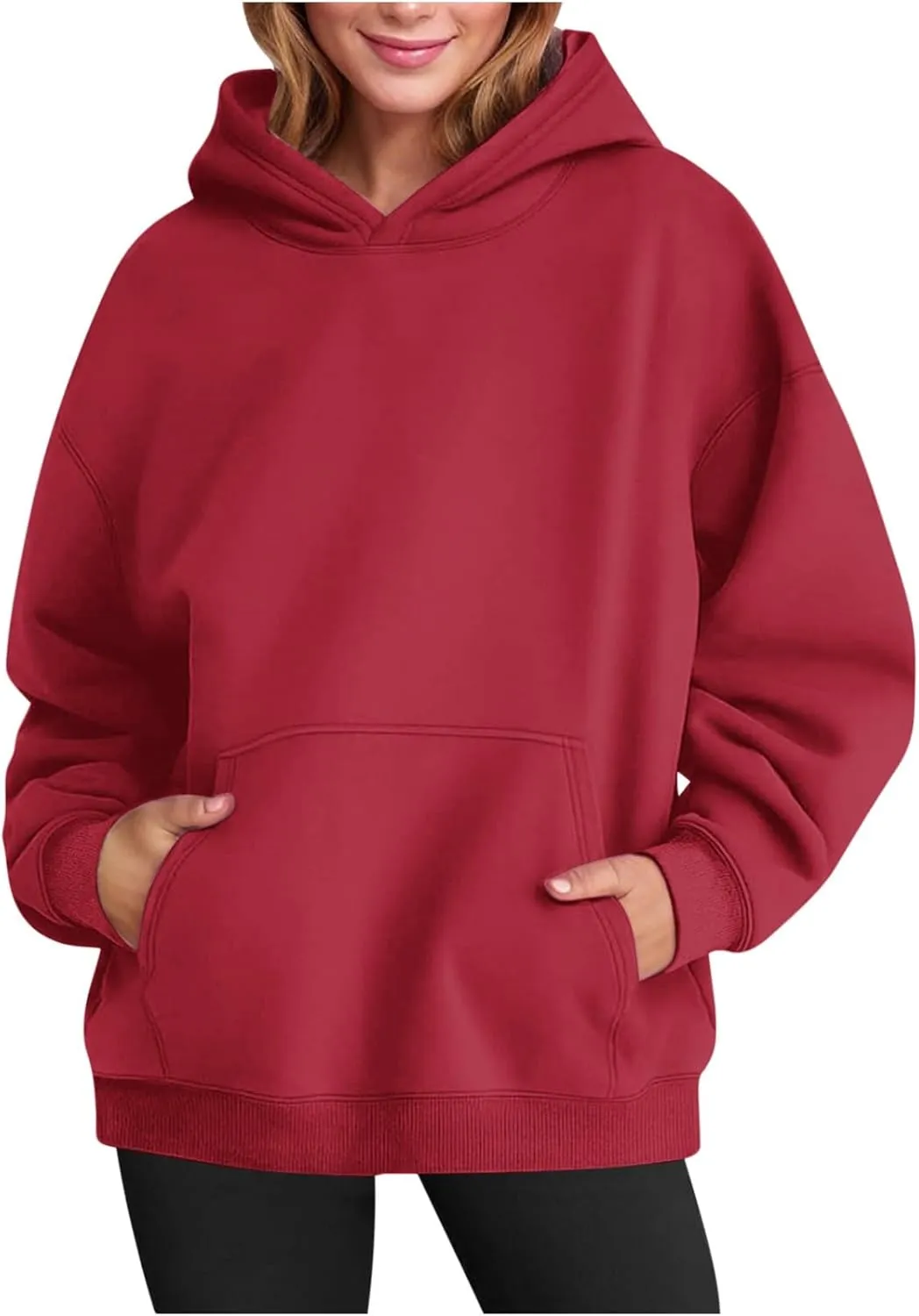 Women's Oversized Hoodies Long Sleeve Simple Solid Color Hooded Pullover Trendy Fleece Sweatshirts with Pocket