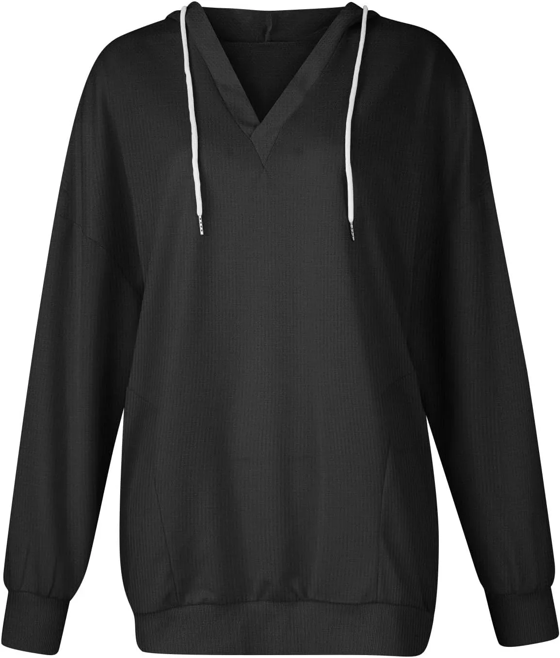 Womens Oversized Sweatshirt V Neck Hoodies Casual Drawstring Hooded Pullover Top Waffle Long Sleeve Workout Tops