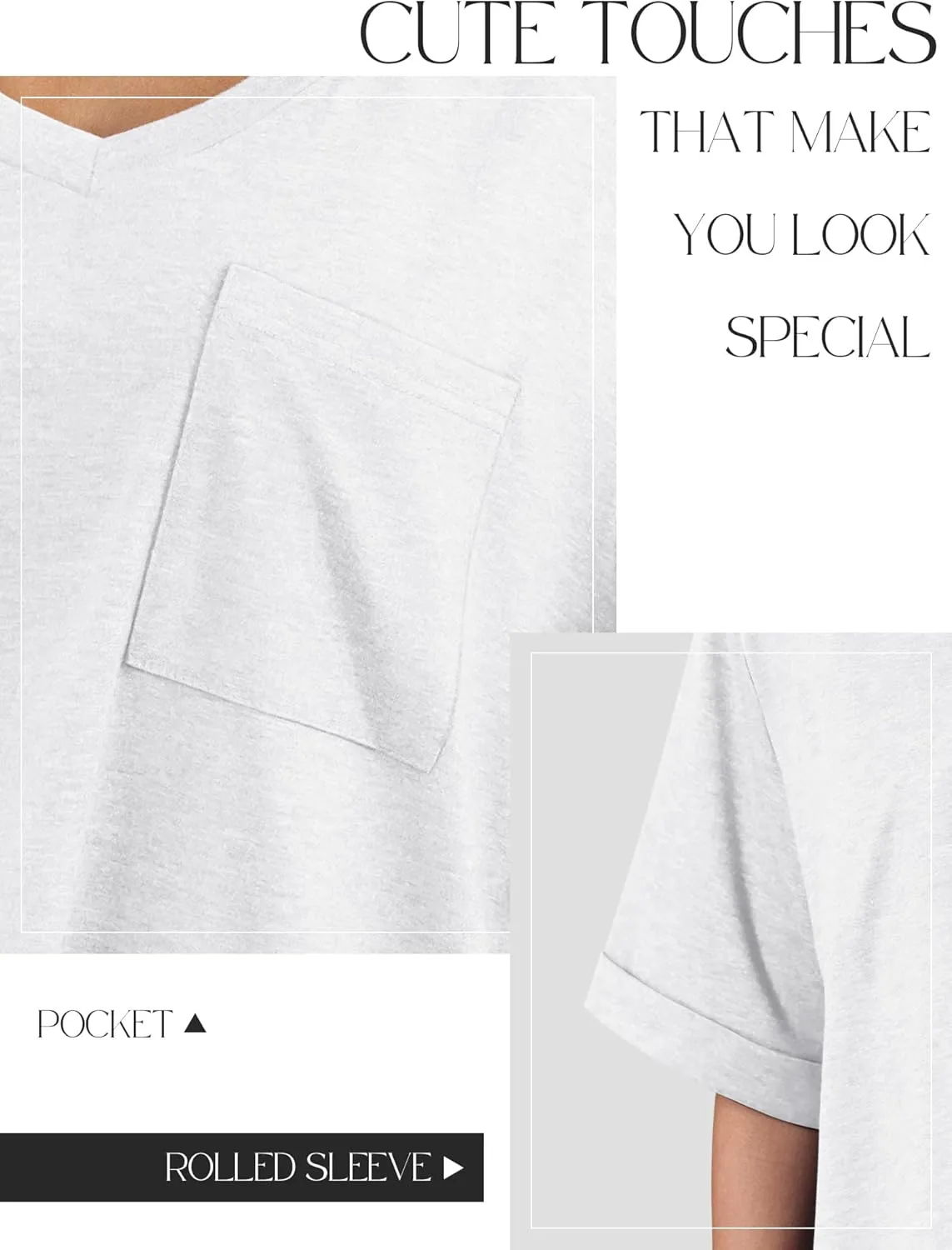 Womens Oversized T Shirts V Neck Rolled Sleeve Pocket Summer Tops Casual Loose Basic Tee Shirts 2024 Trendy
