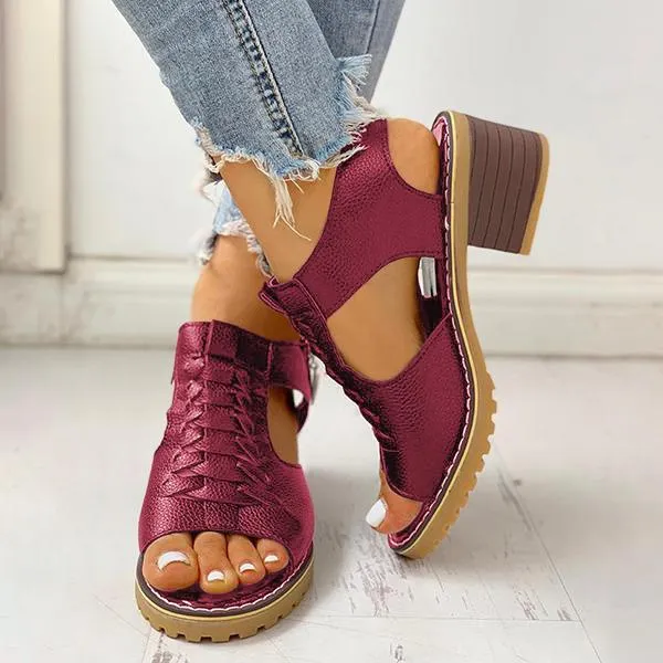 Women's Peep Toe Cutout Zipper Chunky Heeled Sandals
