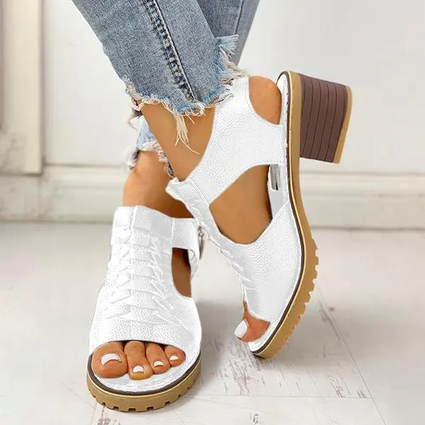 Women's Peep Toe Cutout Zipper Chunky Heeled Sandals