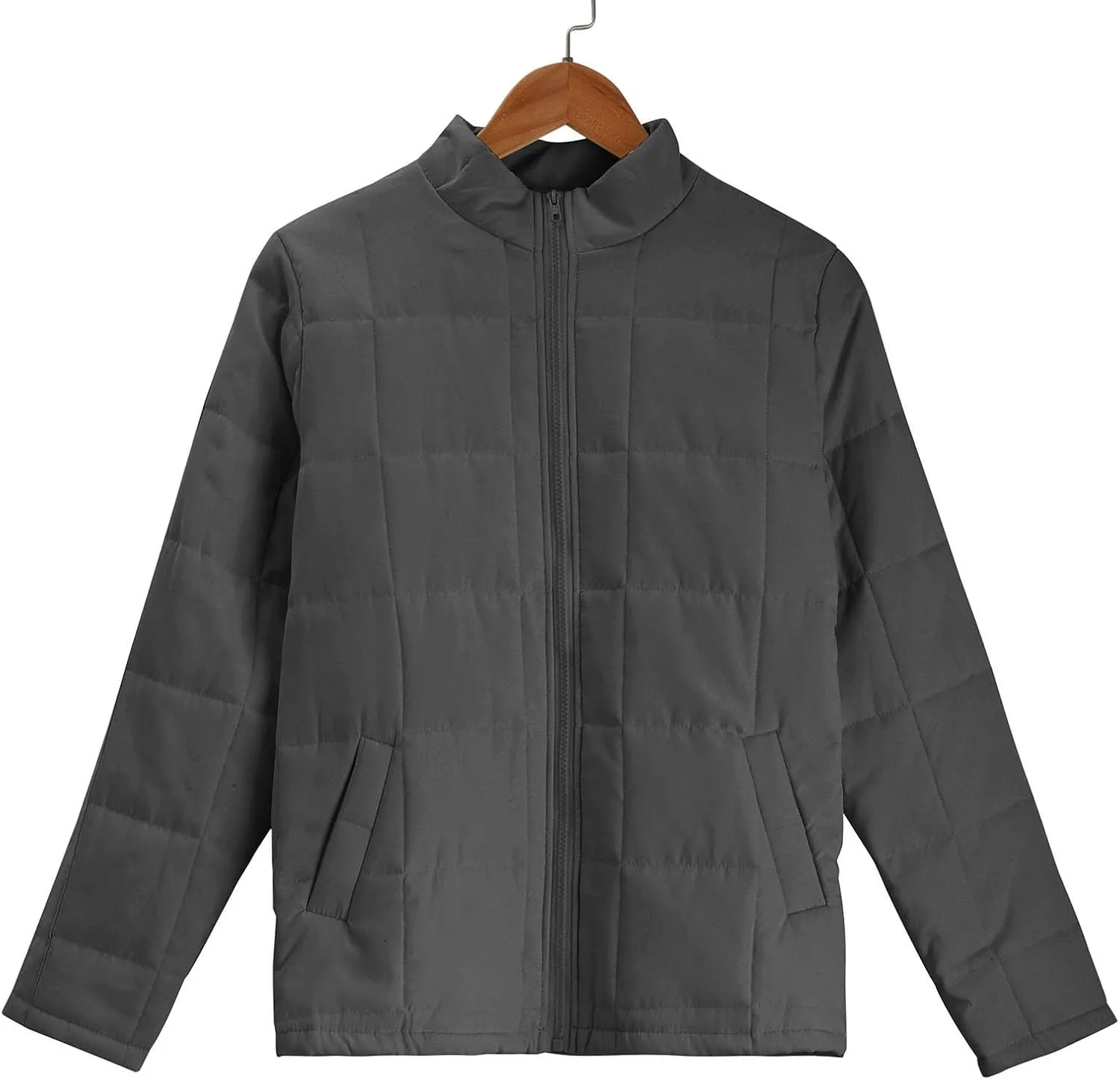 Women's Quilted Puffer Jacket Zip Up Oversized Lightweight Stand Collar Padded Down Coat Winter Loose Warm Outerwear