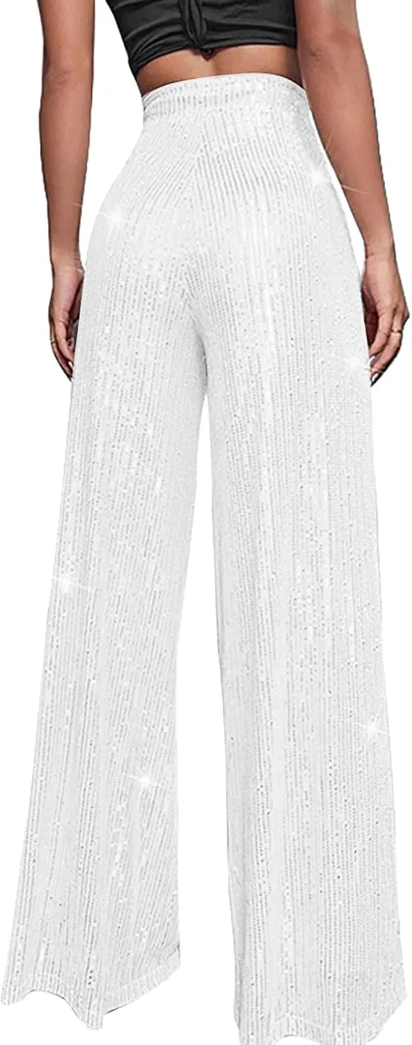 Women's Satin Pants Women's High Waisted Sequin Loose Drape Wide Leg Pants Fashion Casual Pants Clubwear Streetwear