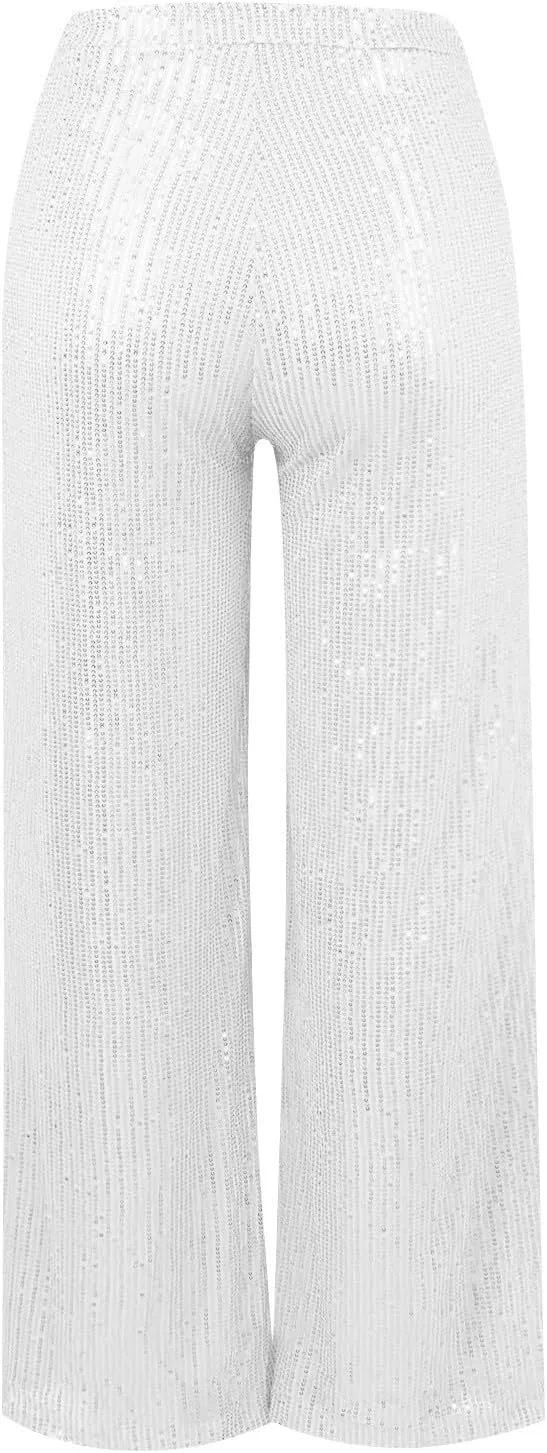 Women's Satin Pants Women's High Waisted Sequin Loose Drape Wide Leg Pants Fashion Casual Pants Clubwear Streetwear