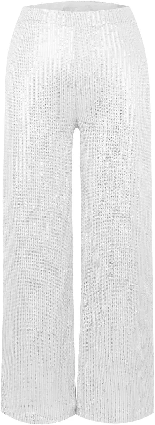 Women's Satin Pants Women's High Waisted Sequin Loose Drape Wide Leg Pants Fashion Casual Pants Clubwear Streetwear