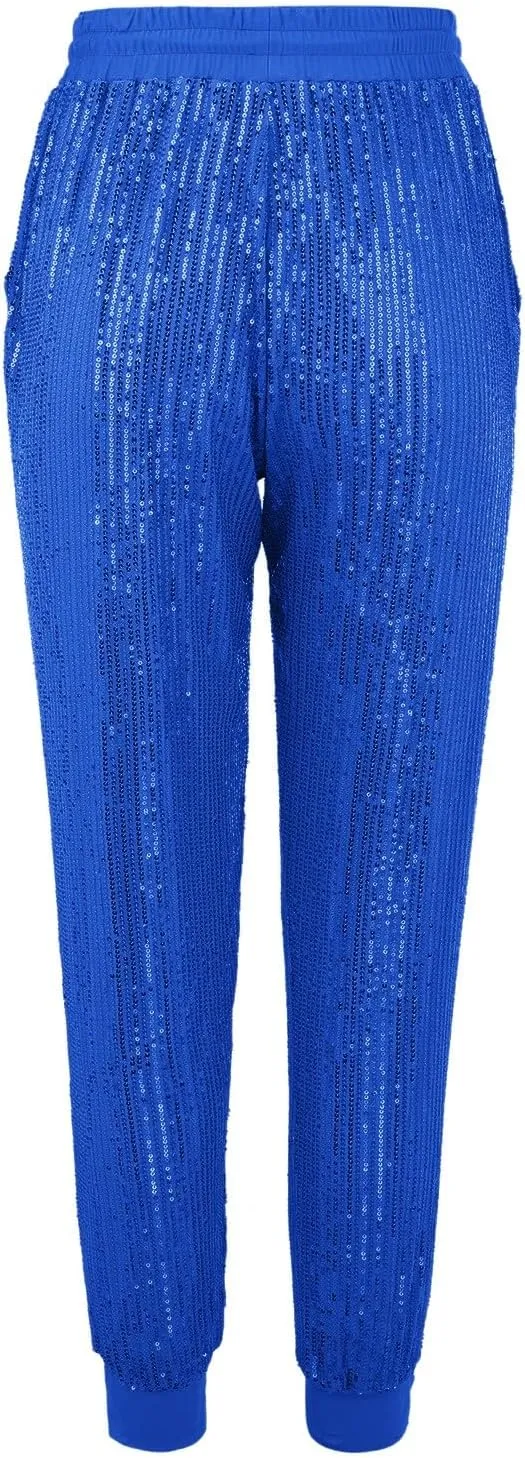 Womens Sequin Flare Pant Women Sequins Wide Leg Pants Fashion Shiny Hight Waist Flared High Waist Shiny Sequin