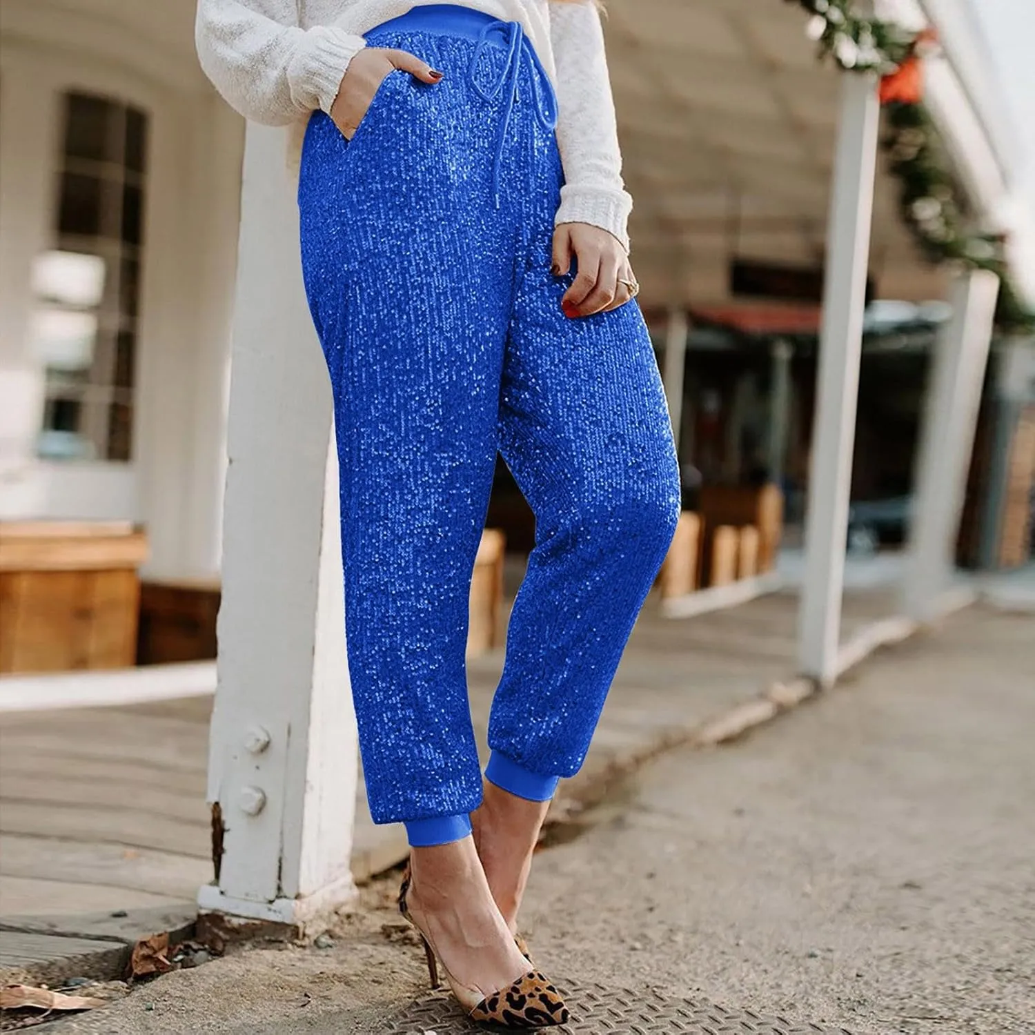 Womens Sequin Flare Pant Women Sequins Wide Leg Pants Fashion Shiny Hight Waist Flared High Waist Shiny Sequin