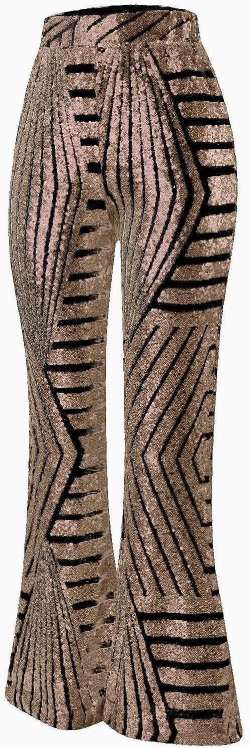 Womens Sequin Flare Pant Women Sequins Wide Leg Pants Fashion Shiny Hight Waist Flared High Waist Shiny Sequin