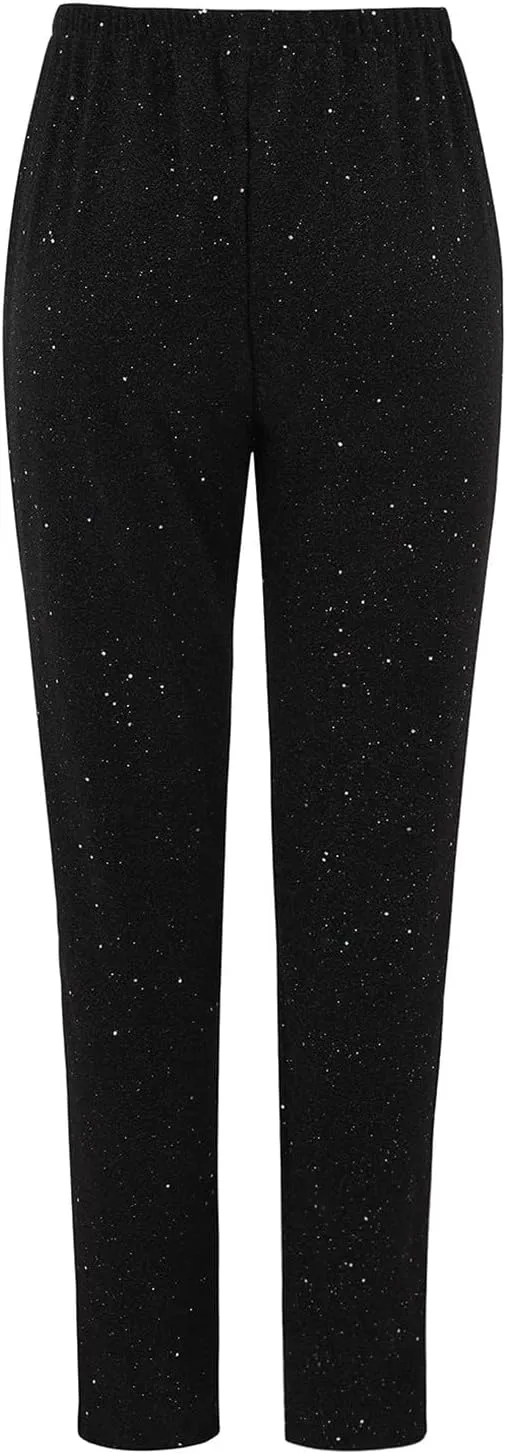 Womens Sequin Flare Pants Women Solid Casual Sequin Pocket Wide Leg Pants Zipper Loose Pants Night Out Clubwear