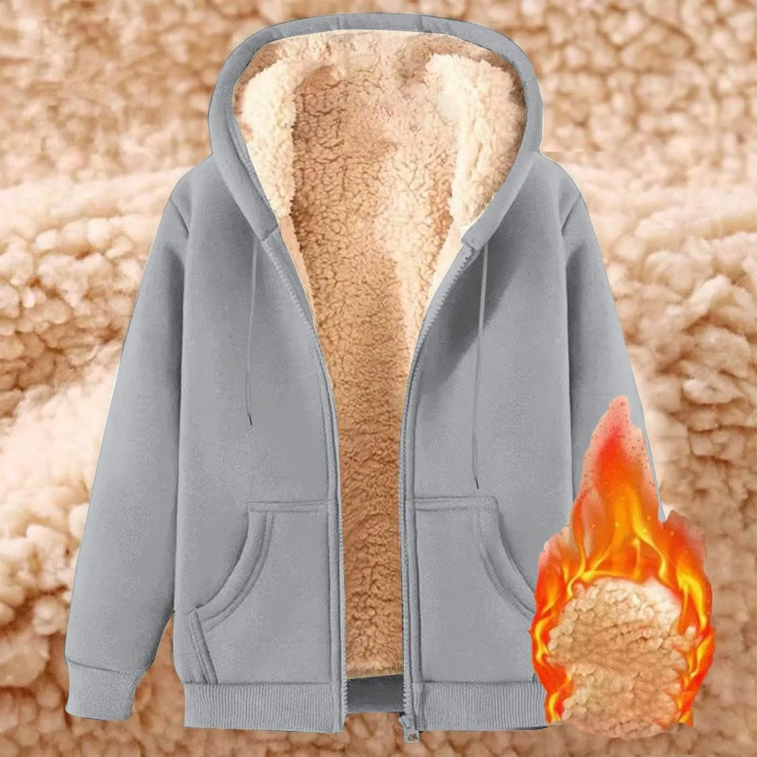 Women's Sherpa Lined Fleece Hooded Sweatshirts Long Sleeve Full Zipper Pullover Fashion Warm Sweatshirt
