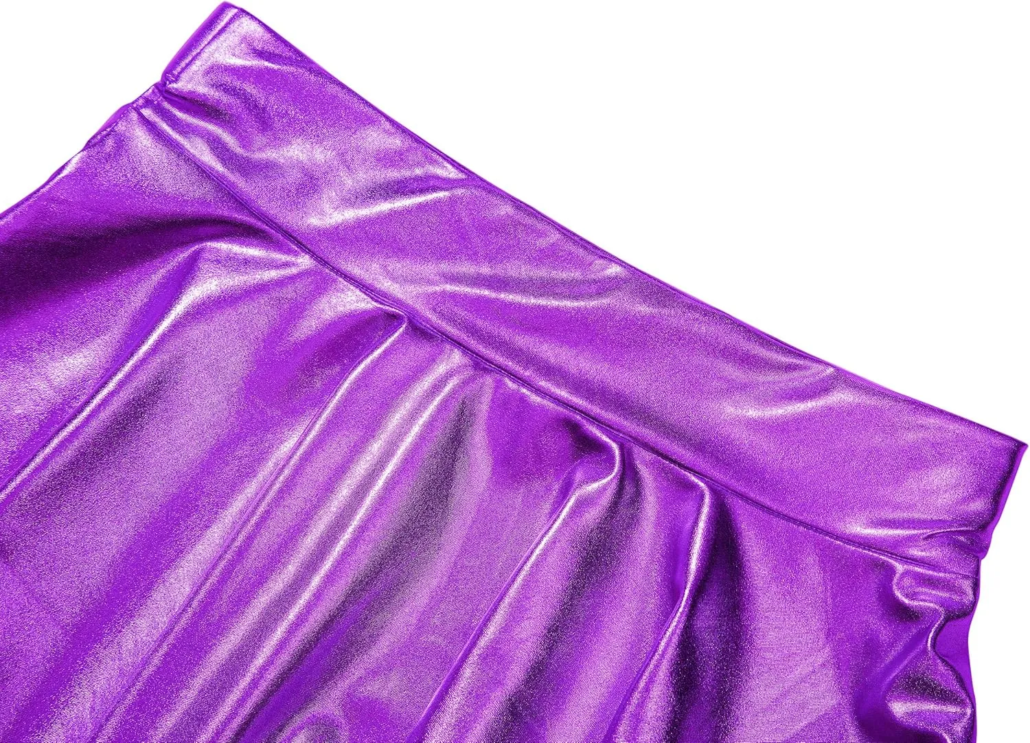 Women's Shiny Metallic Wet Look Stretchy Flared Mini Skater Skirt