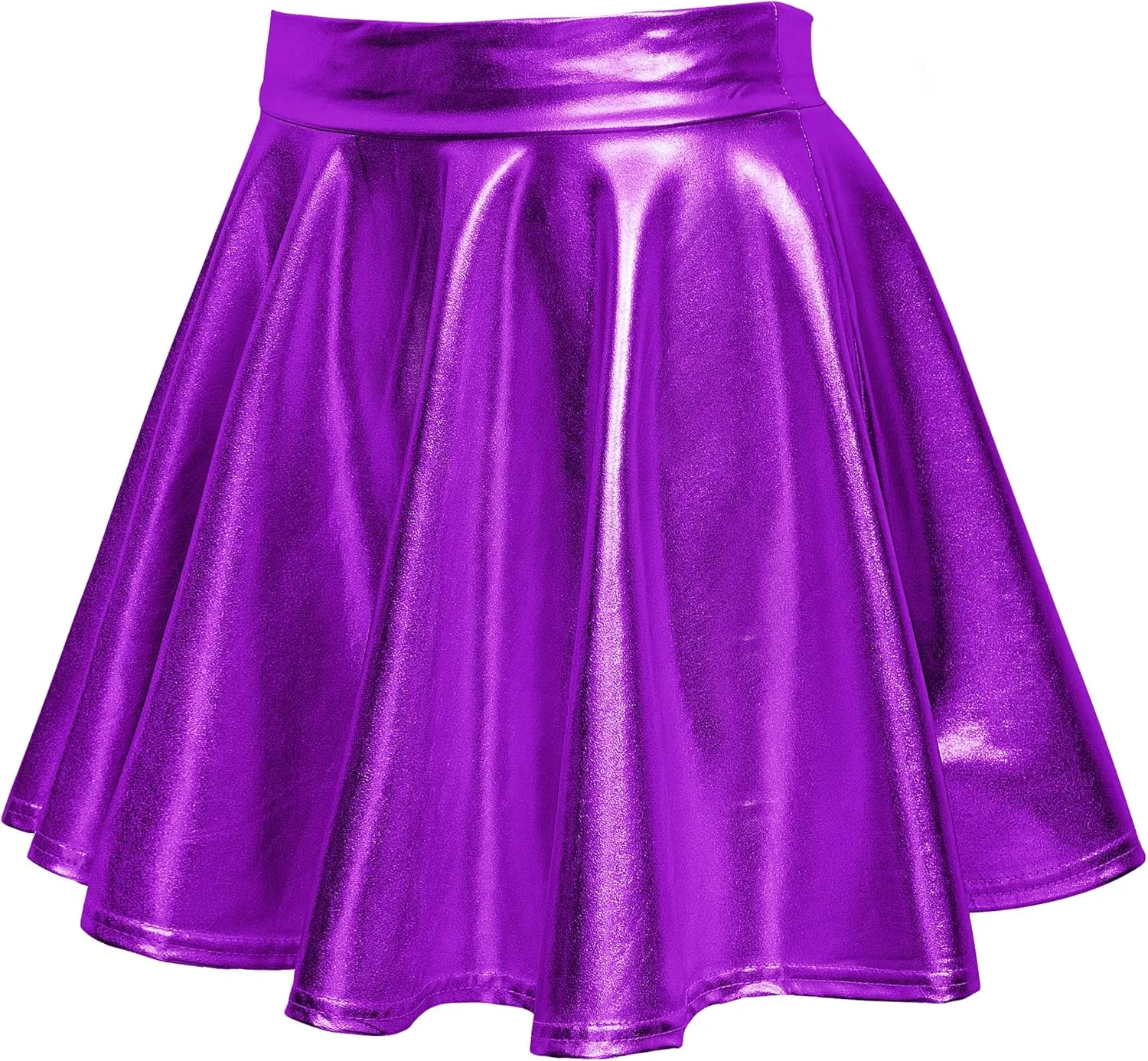 Women's Shiny Metallic Wet Look Stretchy Flared Mini Skater Skirt